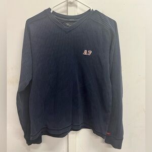 Abercrombie & Fitch Navy Ribbed V-Neck Sweater with AF Patch Vintage Y2K muscle